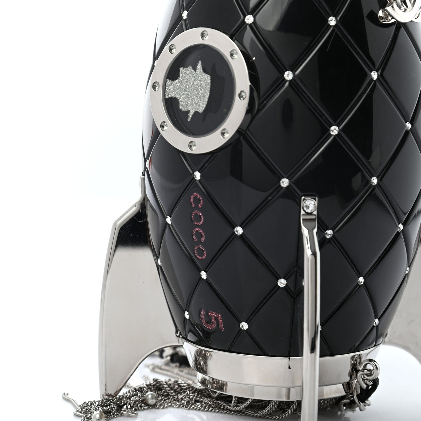 Plexiglass Crystal Rocket Ship Minaudière Clutch Black