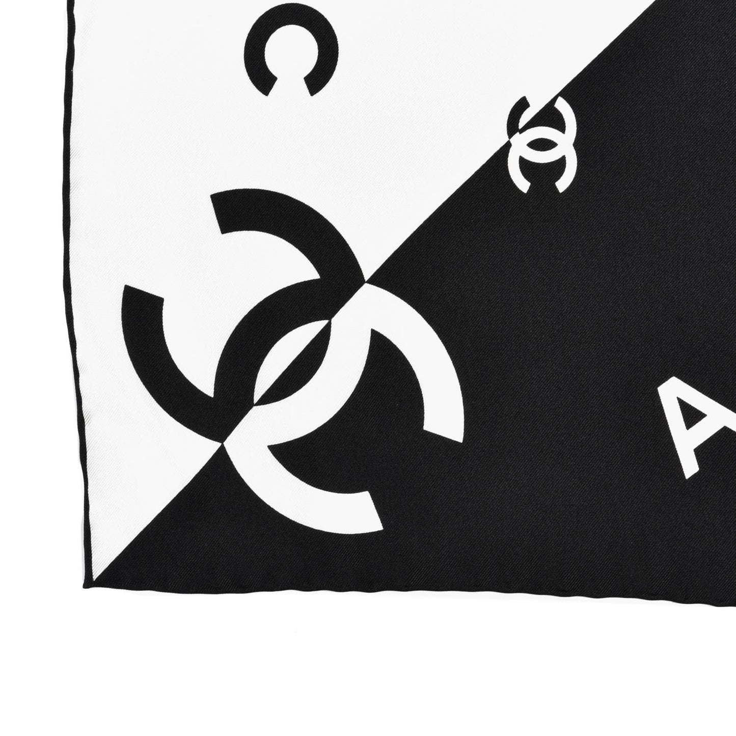Silk CC Logo Scarf White Black White