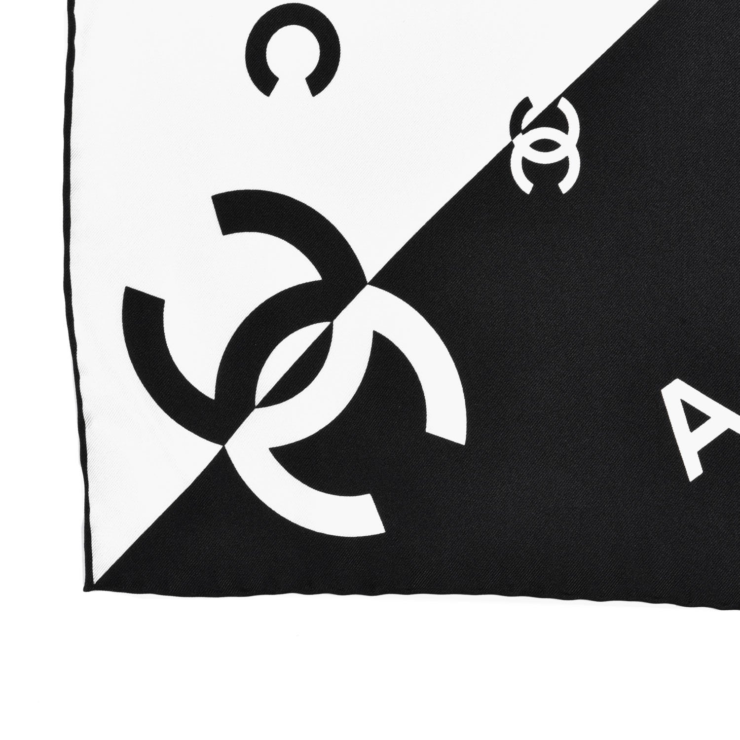 Chanel Silk CC Logo Scarf White Black White 2 of 3
