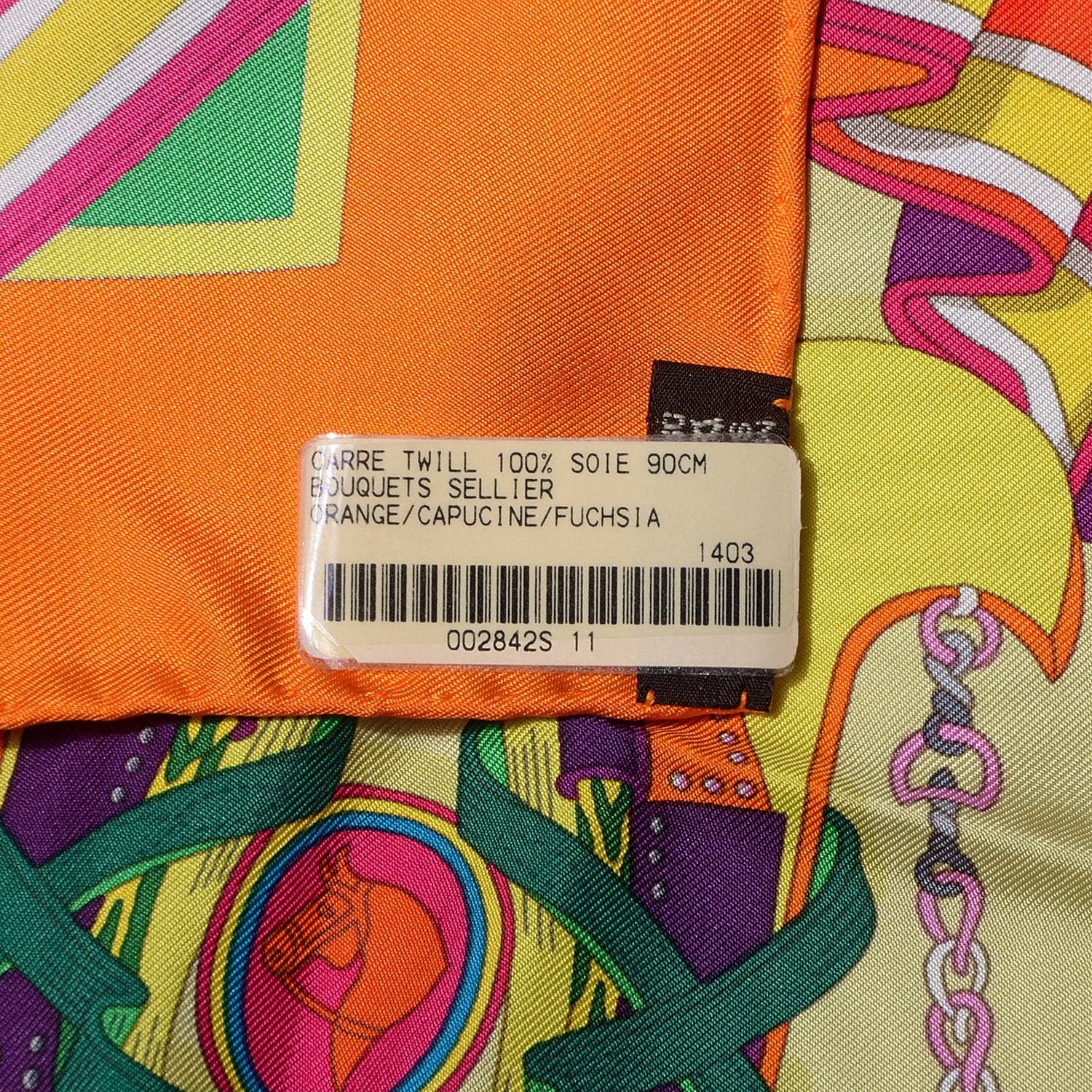 Hermes Silk Bouquets Sellier Scarf 90 Orange Capucine Fuchsia 6 of 6