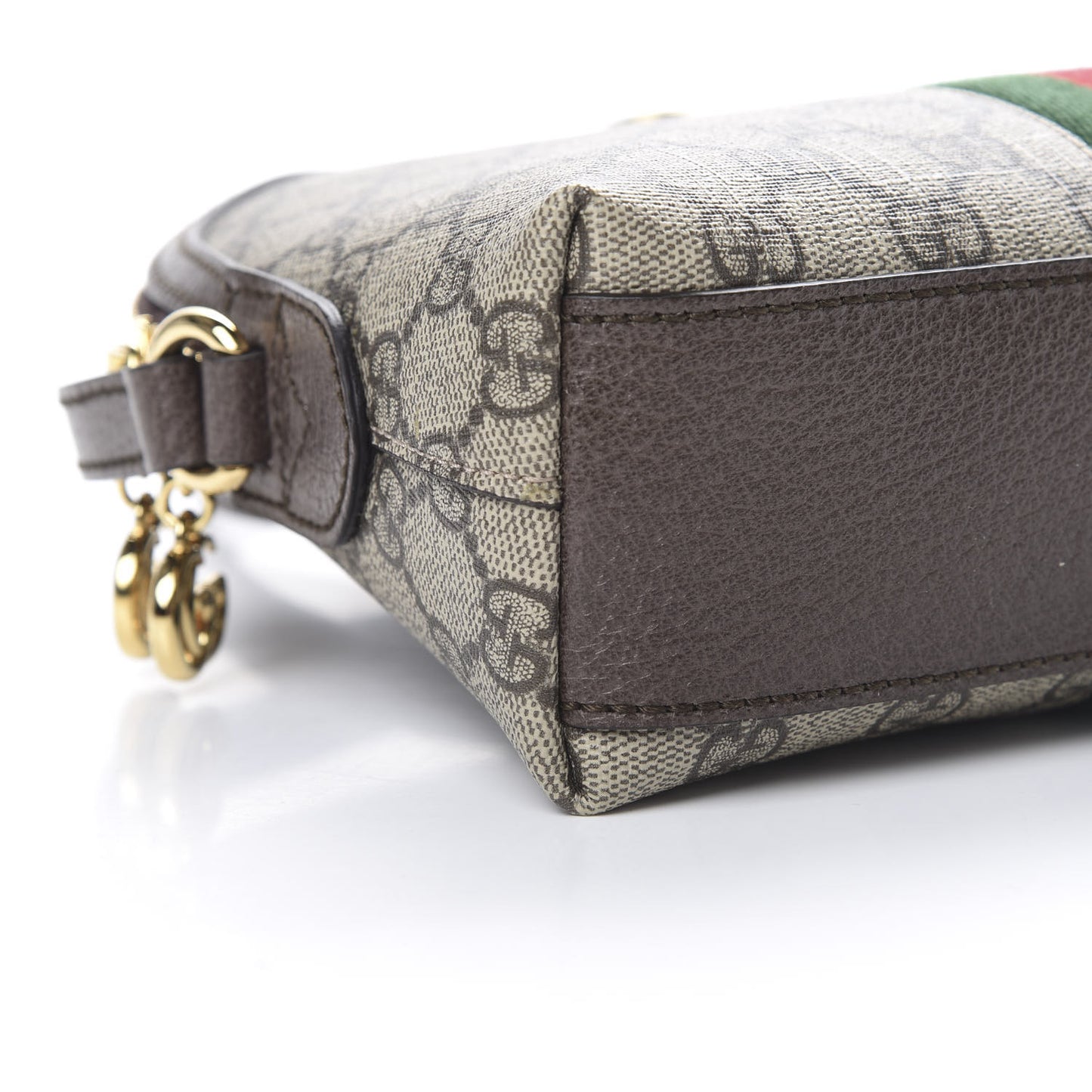 GG Supreme Monogram Textured Dollar Calfskin Web Small Ophidia Dome Shoulder Bag Beige Ebony New Acero