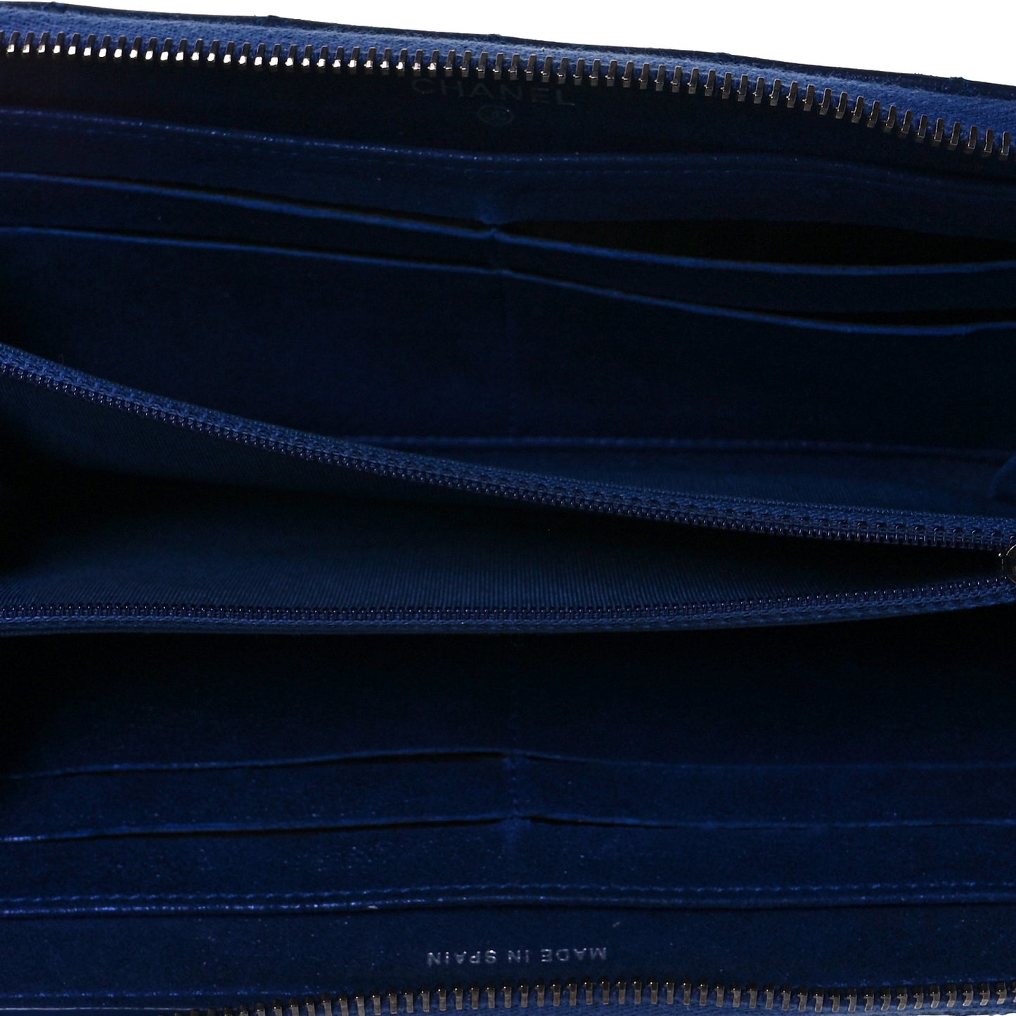 Iridescent Calfskin Quilted Long Zip Around Wallet Blue