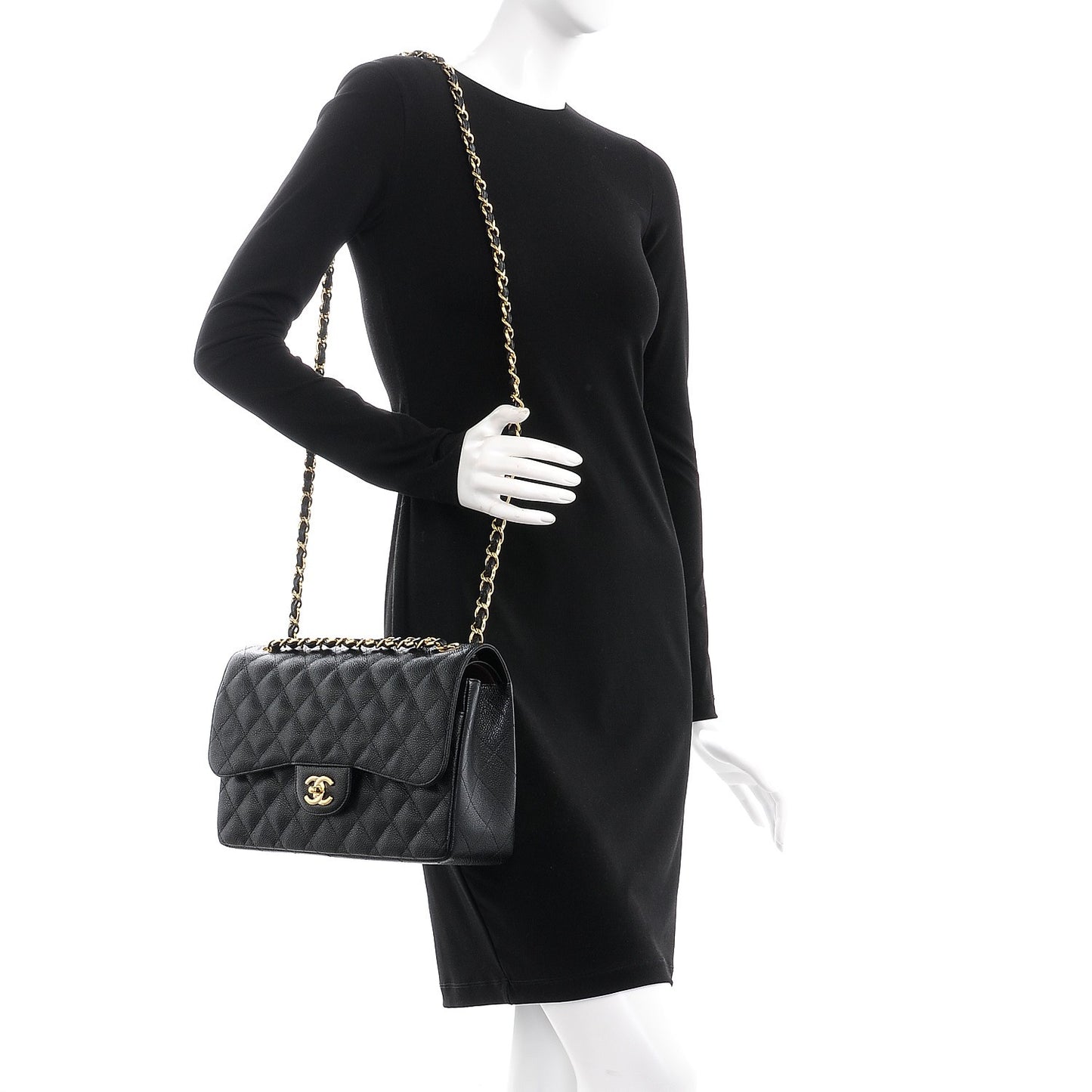 Caviar Quilted Jumbo Double Flap Black