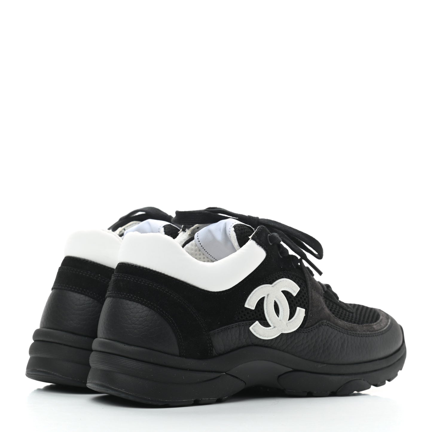 Mesh Suede Grained Calfskin Womens CC Sneakers 38 Black White