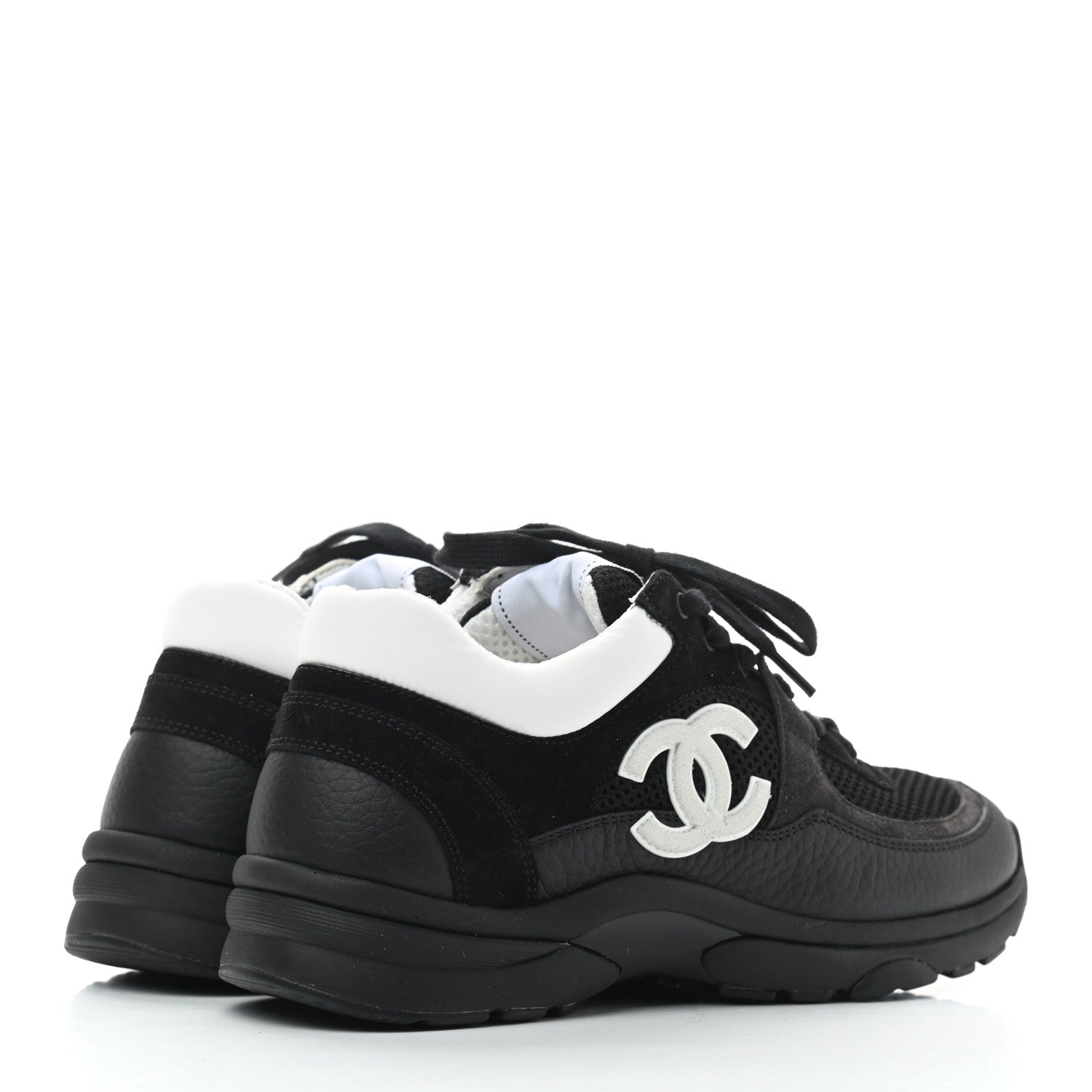 Chanel Mesh Suede Grained Calfskin Womens CC Sneakers 38 Black White 4 of 6