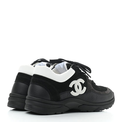 Chanel Mesh Suede Grained Calfskin Womens CC Sneakers 38 Black White 4 of 6