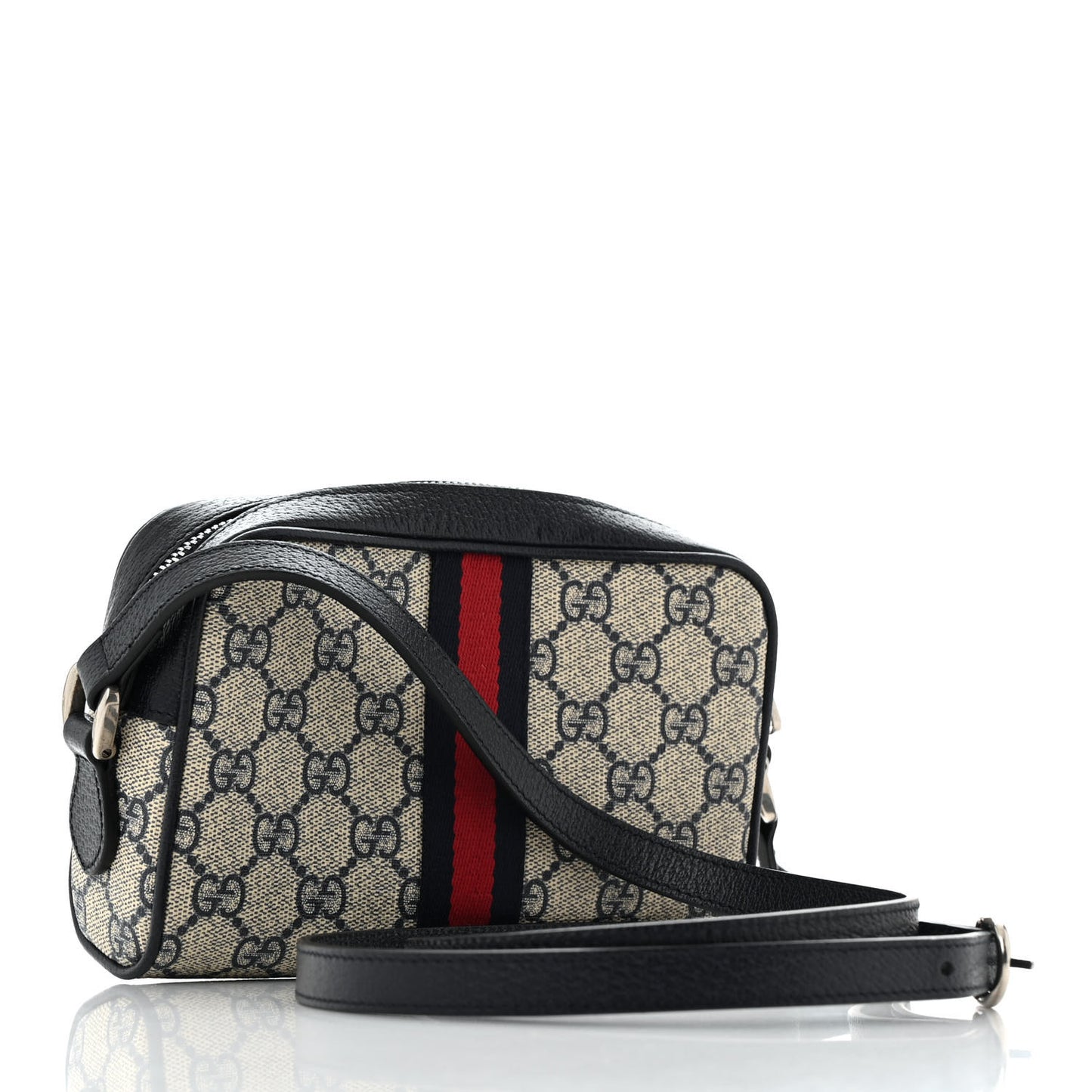 GG Supreme Monogram Textured Dollar Calfskin Web Mini Ophidia Shoulder Bag Beige Blue