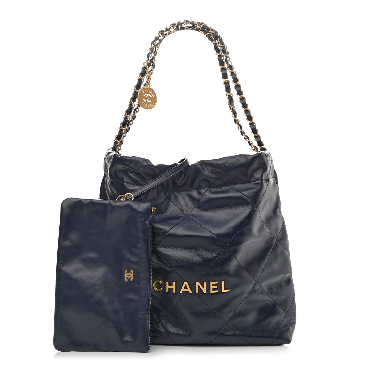Shiny Calfskin Quilted Small Chanel 22 Navy