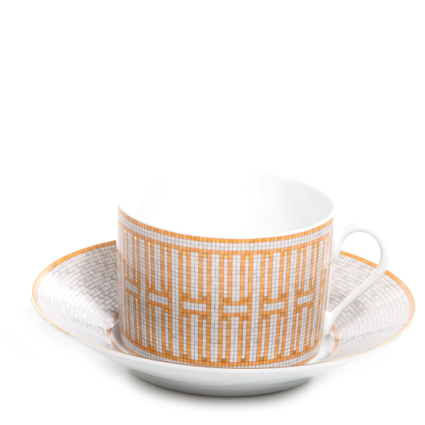 Porcelain Mosaique Au 24 Gold Breakfast Cup and Saucer