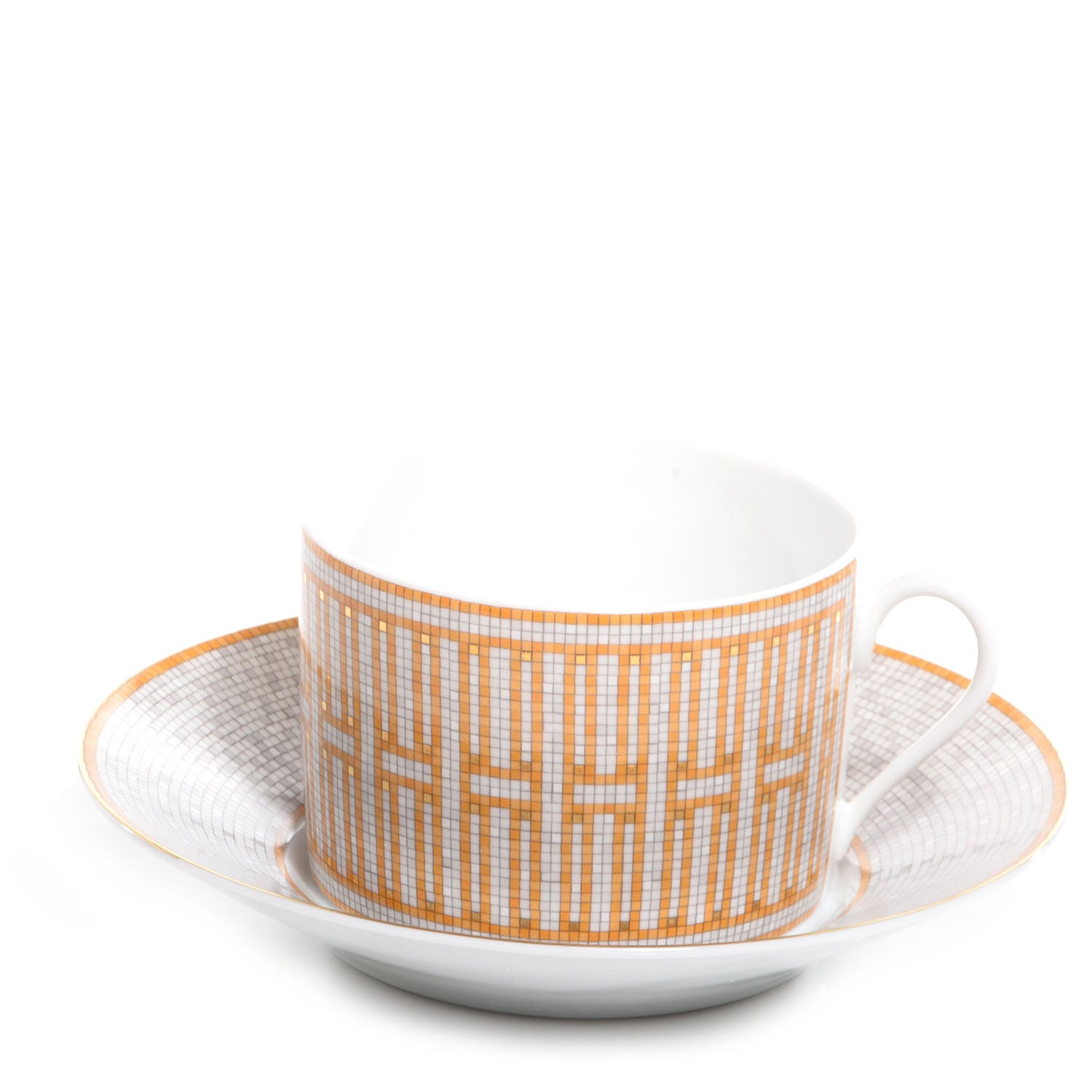 Hermes Porcelain Mosaique Au 24 Gold Breakfast Cup and Saucer 1 of 5