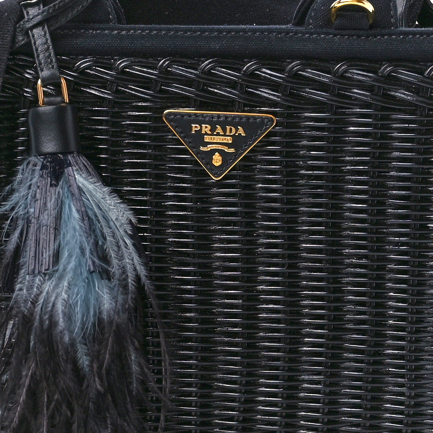 Prada Wicker Canvas Shoulder Bag Black 8 of 11