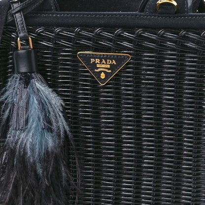 Prada Wicker Canvas Shoulder Bag Black 8 of 11