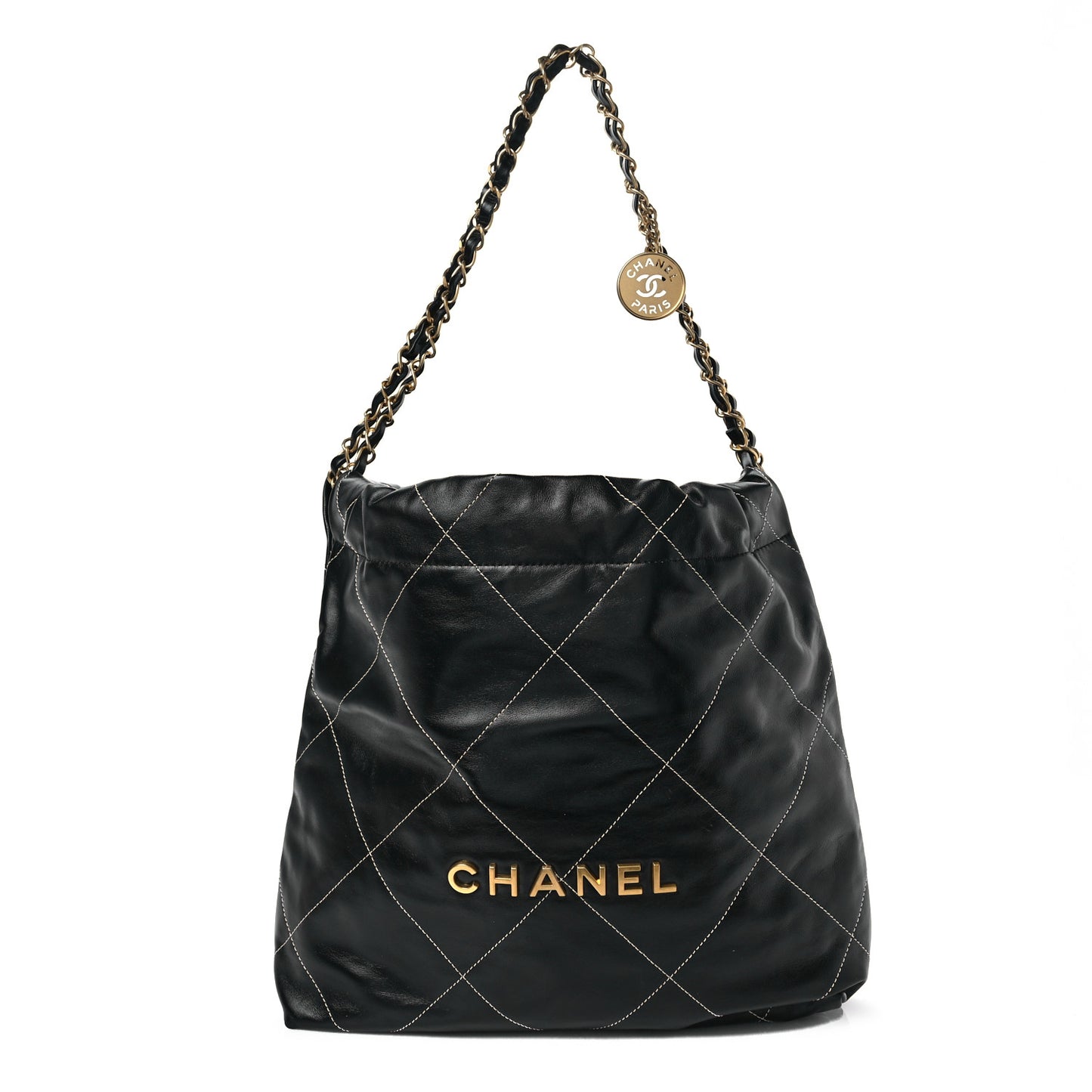 Shiny Calfskin Quilted Small Chanel 22 Black