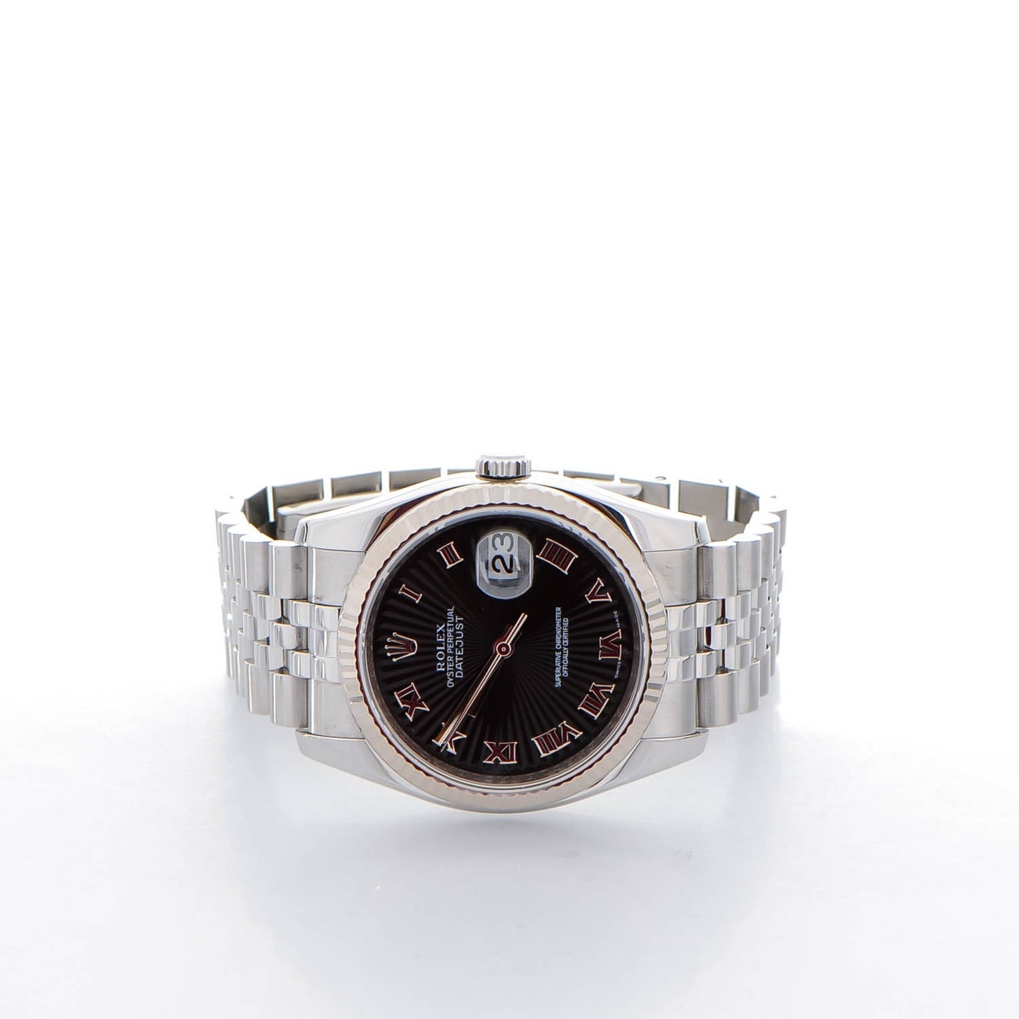 Stainless Steel 18K White Gold 36mm Oyster Perpetual Datejust Watch Black Roman 116234