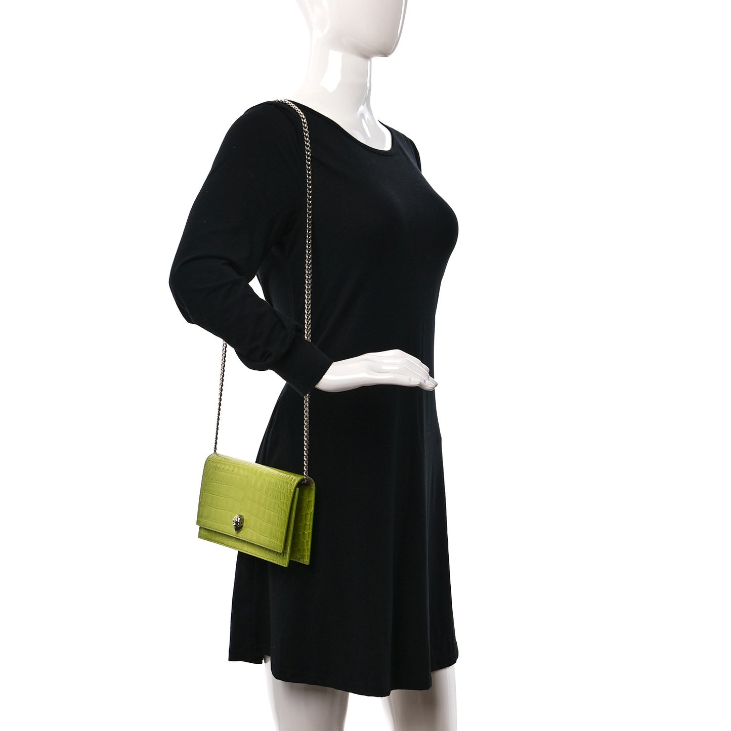 Calfskin Crocodile Embossed Skull Mini Crossbody Bag Lichen