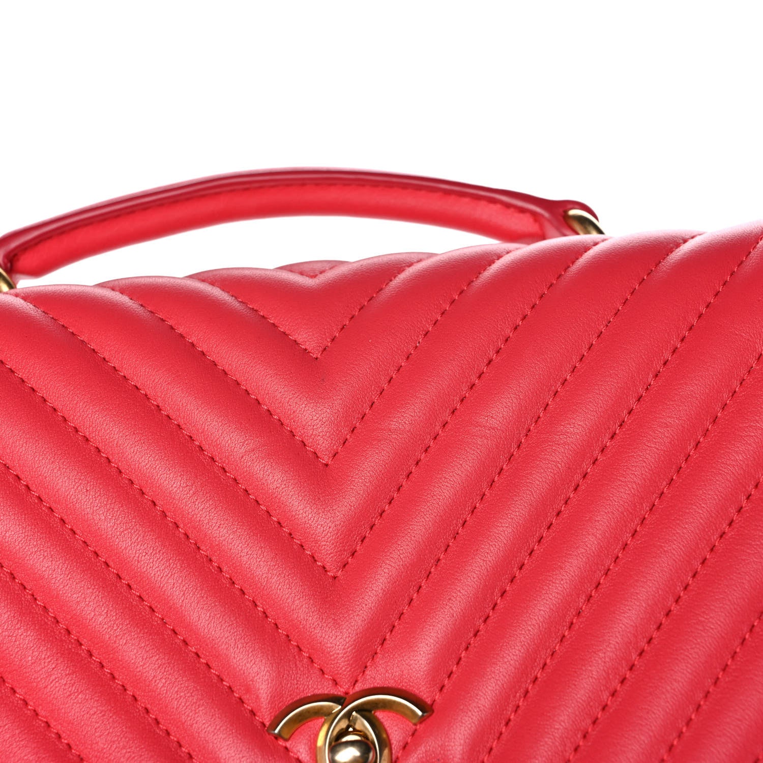 Chanel Lambskin Reverse Chevron Quilted Round Top Handle Flap Red 14 of 15