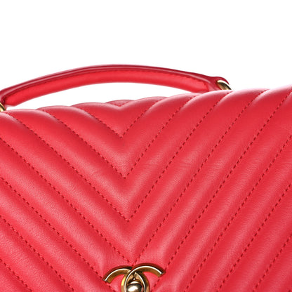 Chanel Lambskin Reverse Chevron Quilted Round Top Handle Flap Red 14 of 15