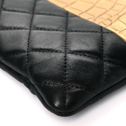 Chanel Lambskin Metallic Calfskin Quilted Crocodile Embossed Clutch 2.55 Reissue Cosmetic Case Gold 9 of 10