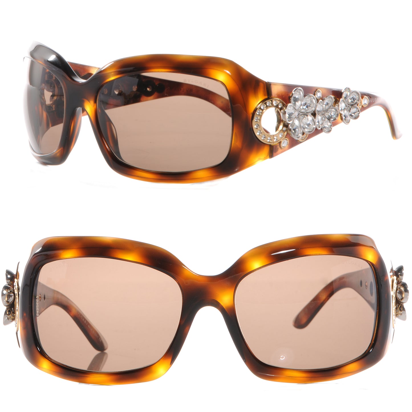 BVLGARI Tortoise Shell Crystal Flower Sunglasses 502/73