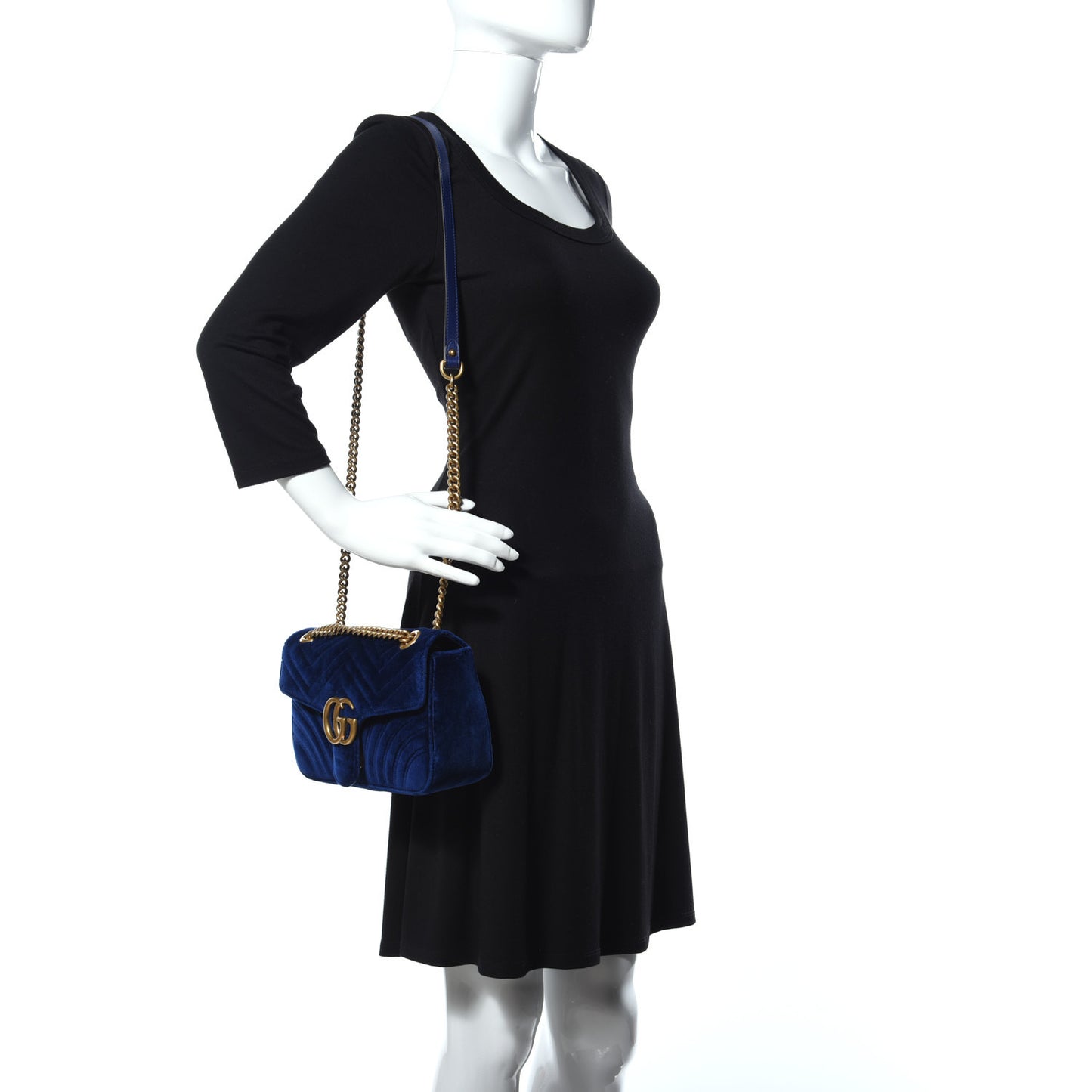 Velvet Matelasse Small GG Marmont Shoulder Bag Cobalt Blue