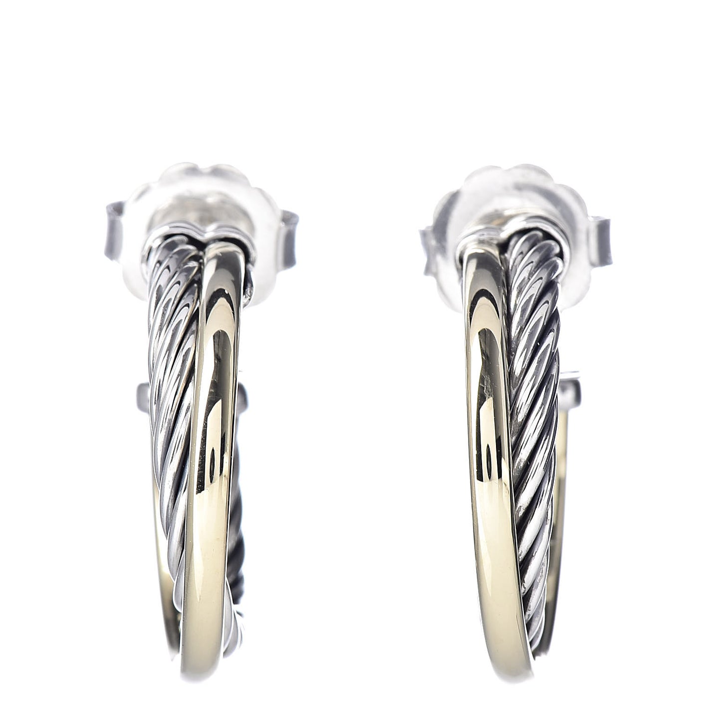 Sterling Silver 18K Yellow Gold 23mm Crossover Cable Hoop Earrings