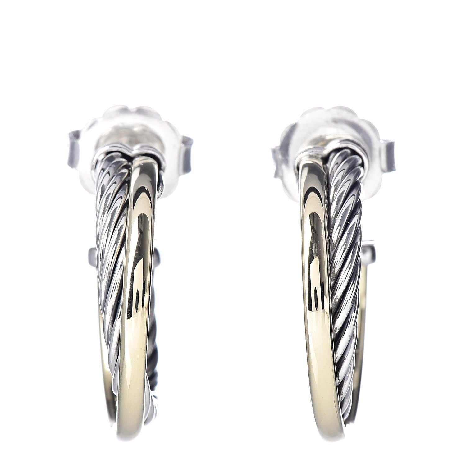 David Yurman Sterling Silver 18K Yellow Gold 23mm Crossover Cable Hoop Earrings 1 of 4