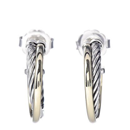David Yurman Sterling Silver 18K Yellow Gold 23mm Crossover Cable Hoop Earrings 1 of 4