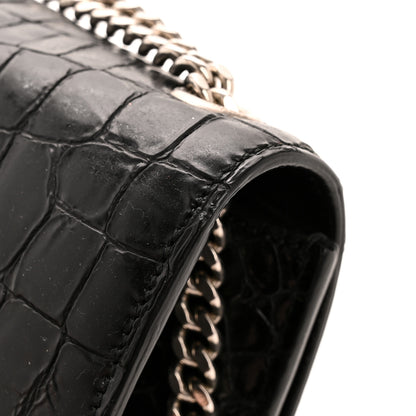 Saint Laurent Calfskin Crocodile Embossed Small Classic Monogram Kate Tassel Satchel Black 12 of 12