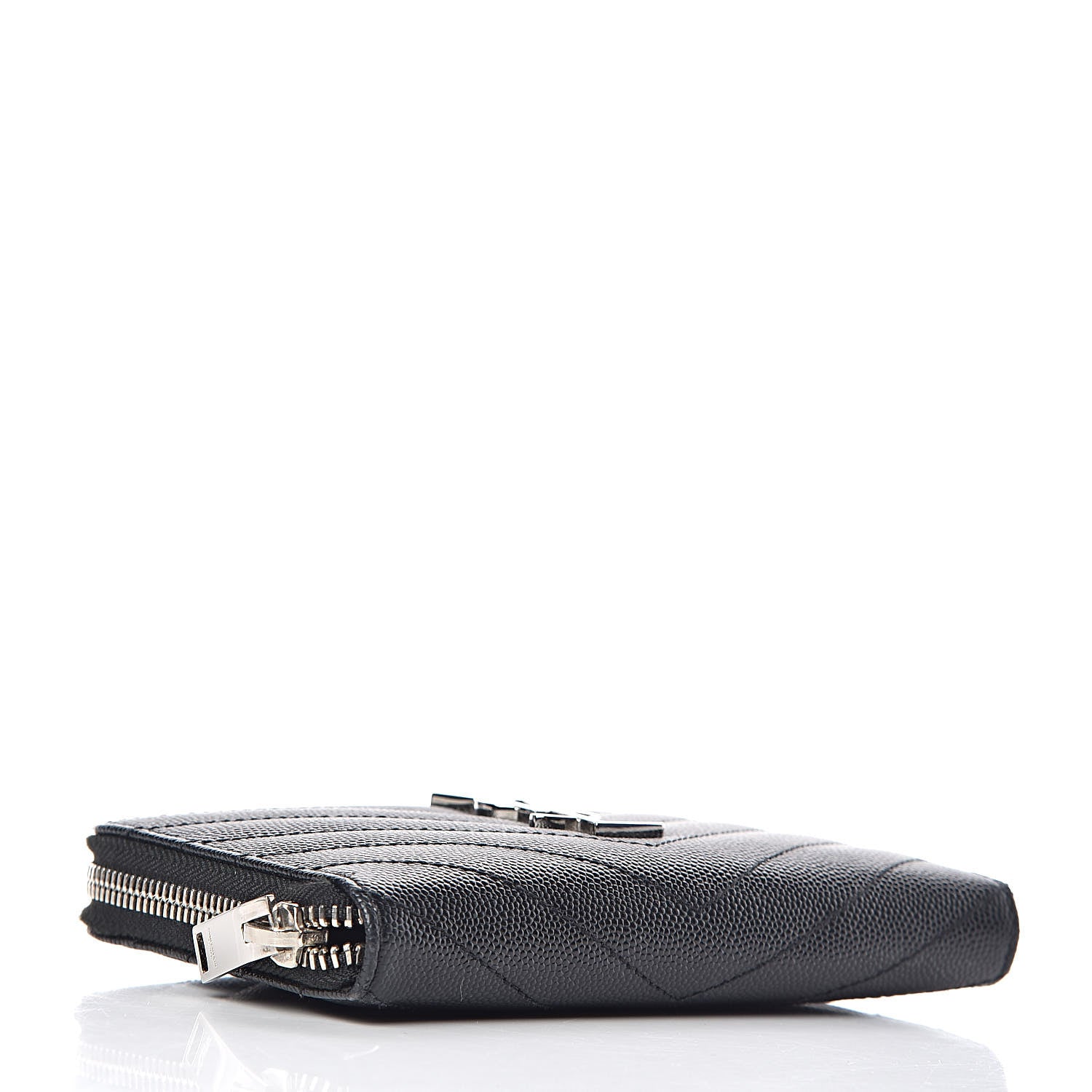 Saint Laurent Grain De Poudre Matelasse Chevron Monogram Zip Around Wallet Black 4 of 12