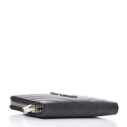 Saint Laurent Grain De Poudre Matelasse Chevron Monogram Zip Around Wallet Black 4 of 12