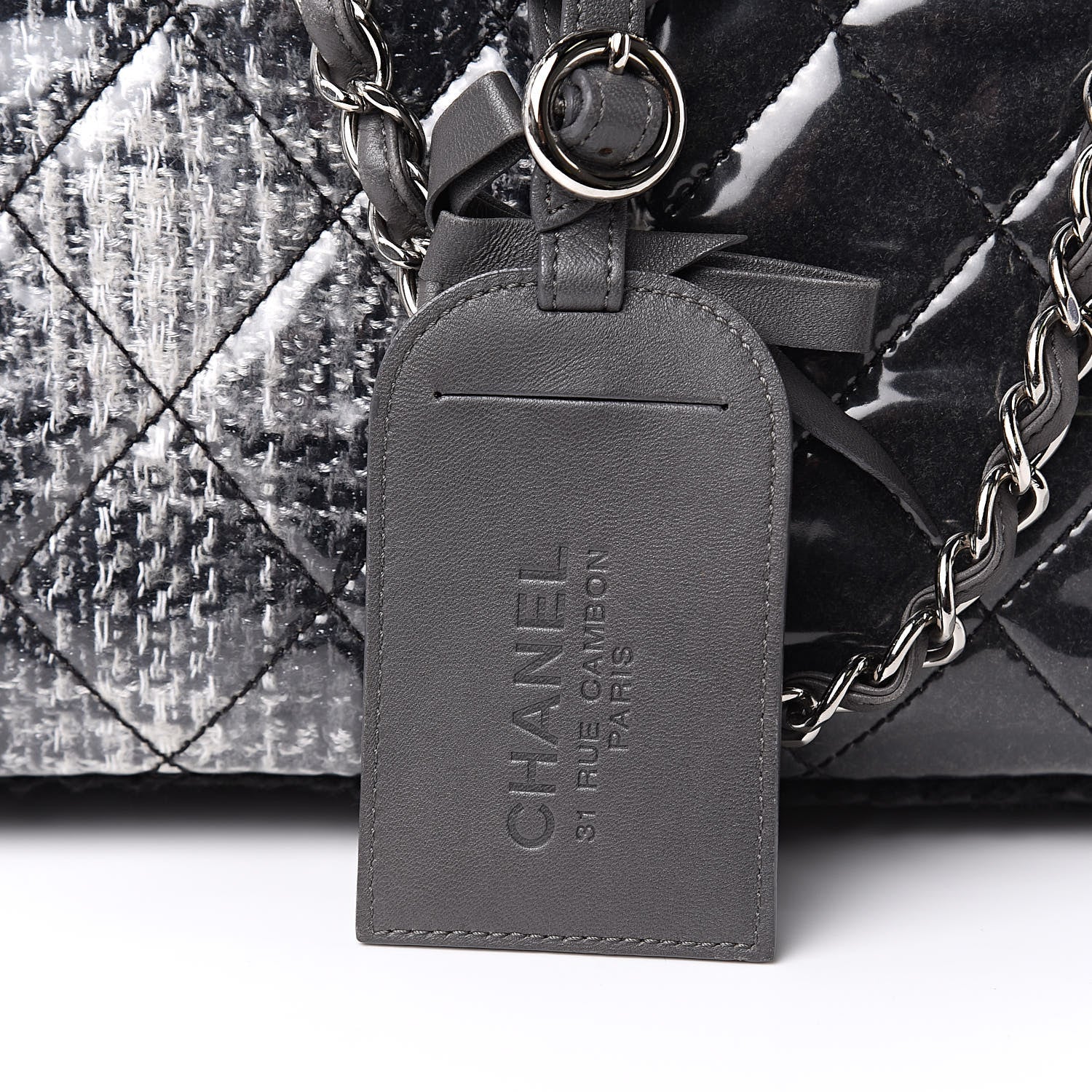 Chanel Vinyl Funny Tweed Patchwork Tote Grey 10 of 13