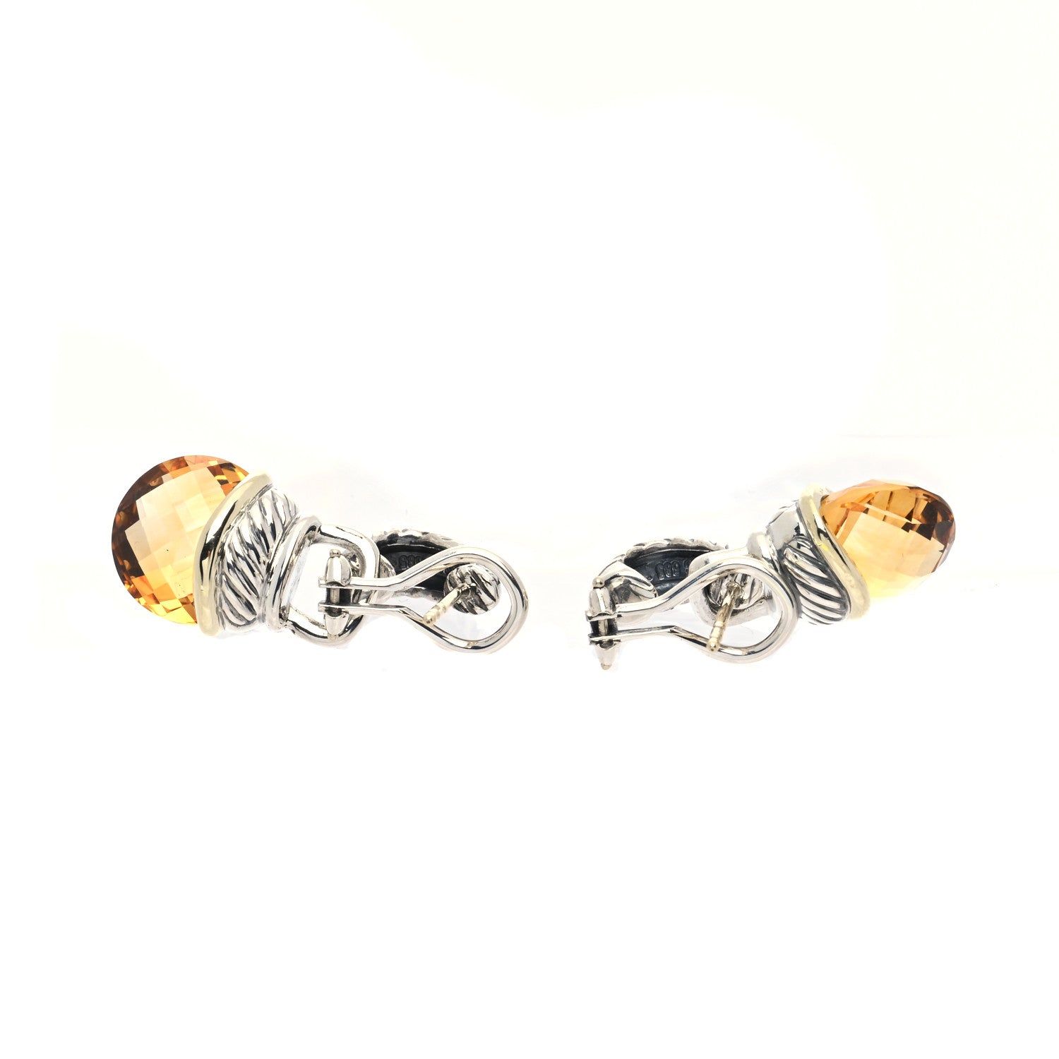 David Yurman Sterling Silver 14K Yellow Gold Citrine Acorn Earrings 3 of 5