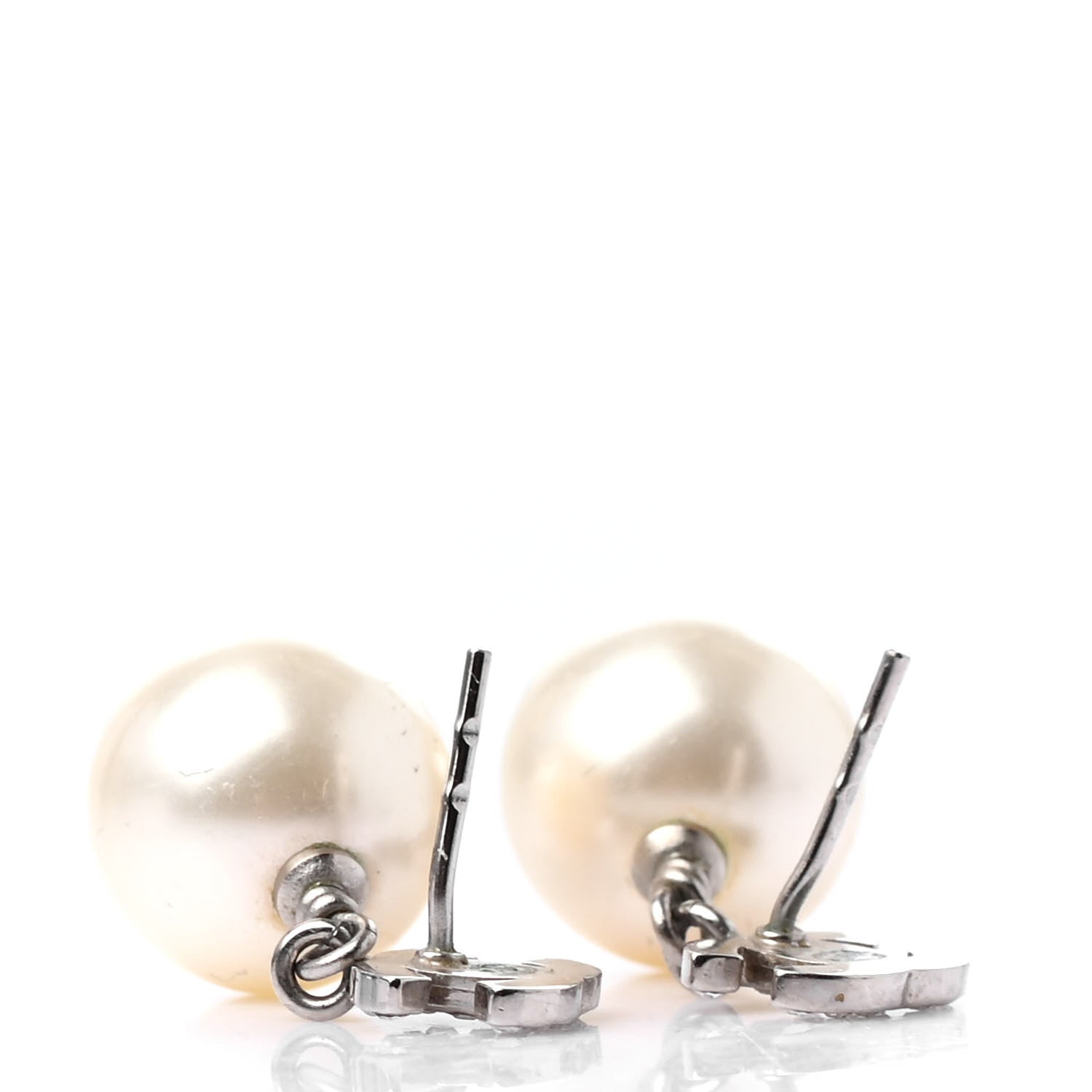 Chanel Crystal Pearl CC Drop Earrings Silver 3 of 4