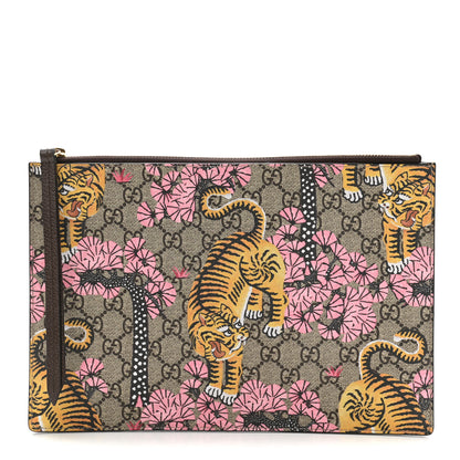 Gucci GG Supreme Monogram Bengal Zip Pouch Beige New Acero Crop Pink 1 of 8