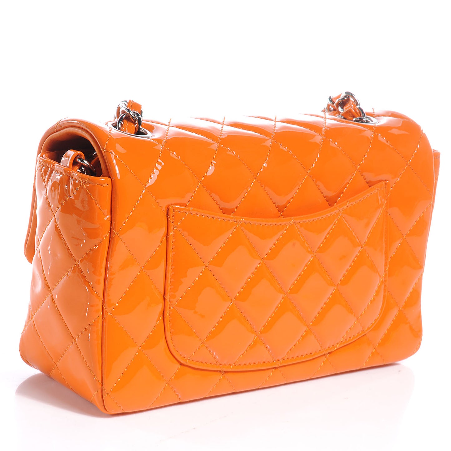 Patent Quilted Mini Flap Orange