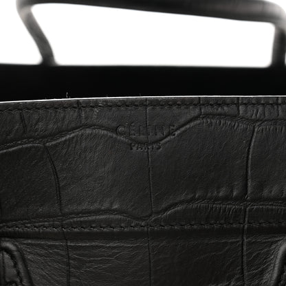 Celine Crocodile Embossed Calfskin Medium Phantom Luggage Black 6 of 16