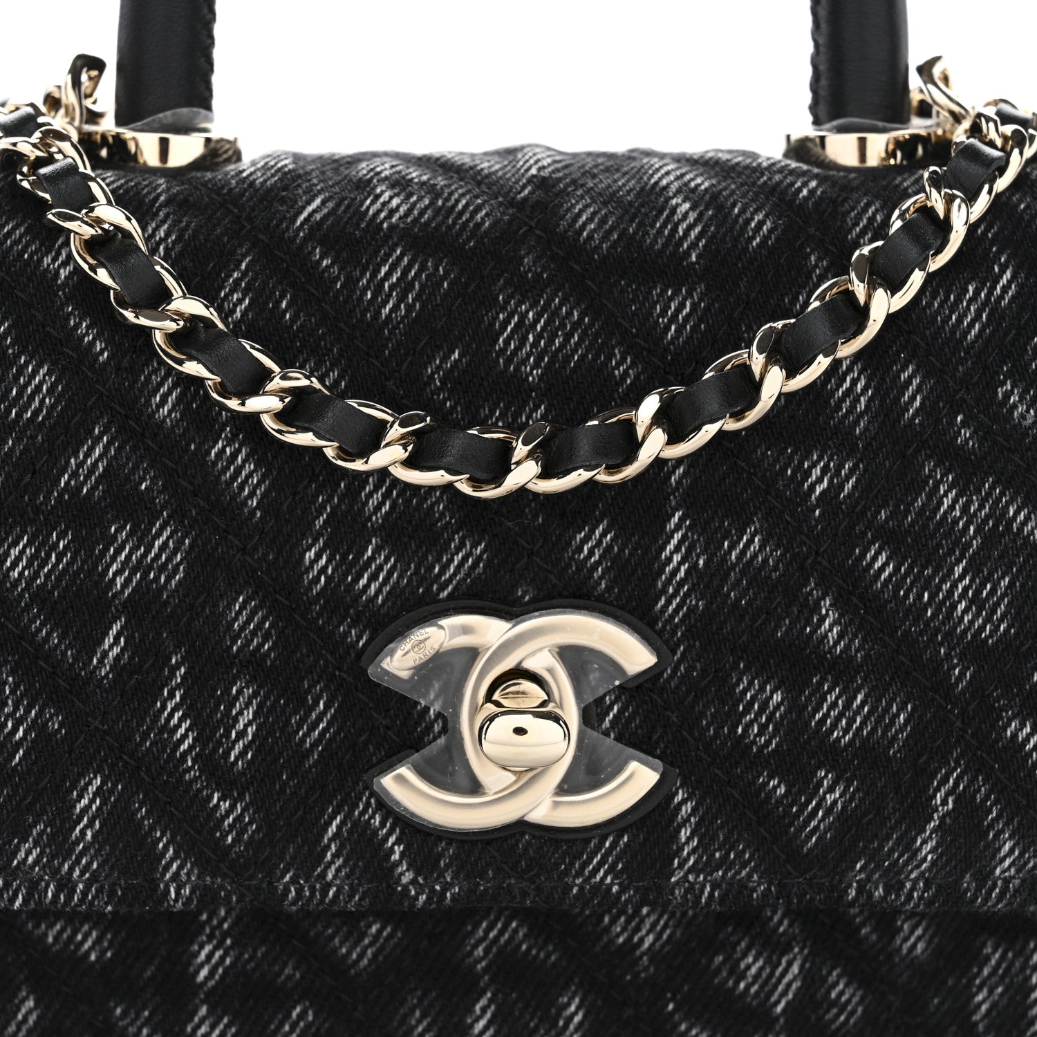 Chanel Washed Denim Quilted Coco Handle Clutch With Chain Black 8 of 11