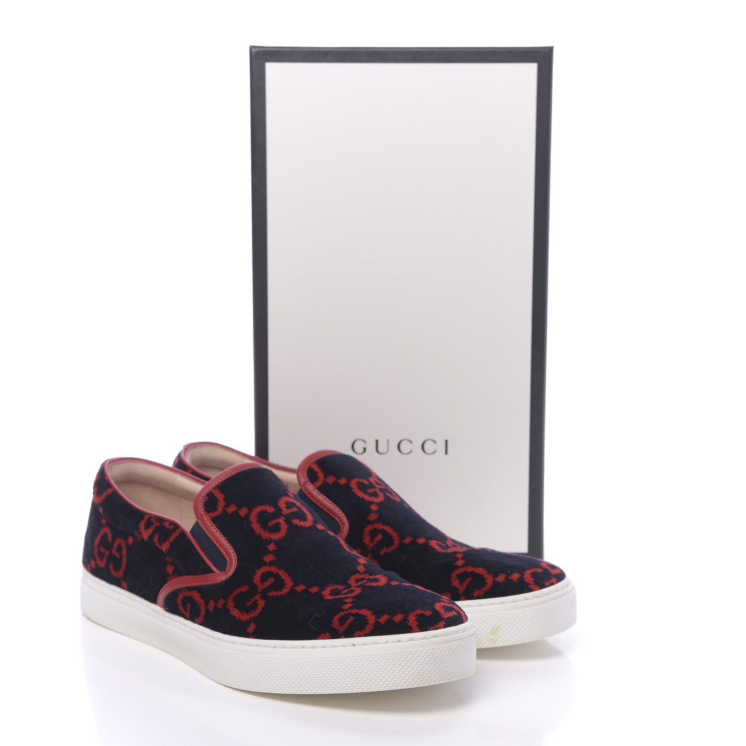 Gucci Terry Cloth Miro Soft Calfskin GG Monogram Mens Dublin Slip On Sneakers 12 Blue Red Hibiscus Red 12 of 12
