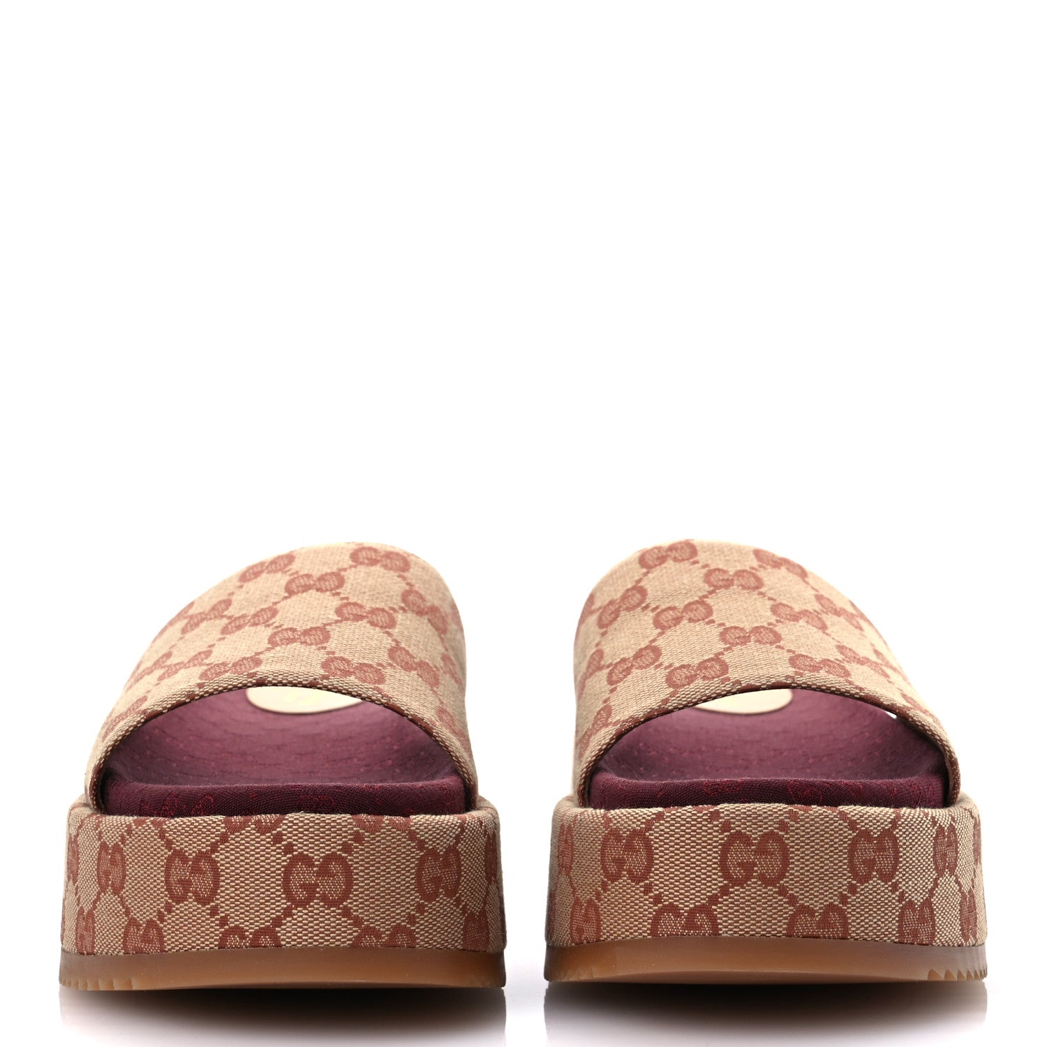 Gucci Canvas GG Monogram Angelina Platform Slide Sandals 39 Beige Ruggine 3 of 11