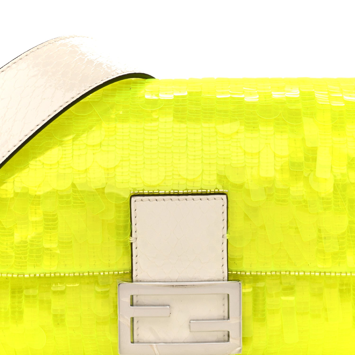 Fendi Sequin Paillettes Vitello Elaphe Grace Baguette Yellow Fluo 8 of 10