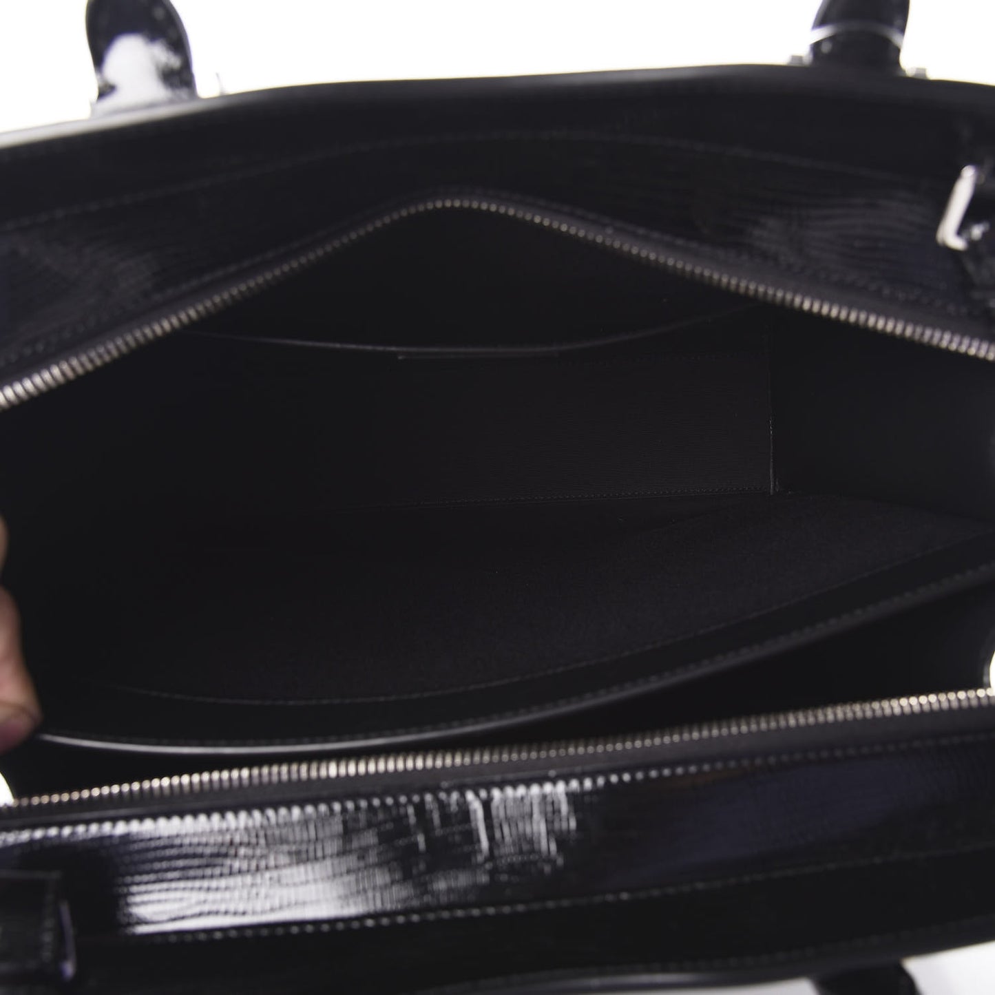 Shiny Calfskin Lizard Embossed Large Uptown Tote Black
