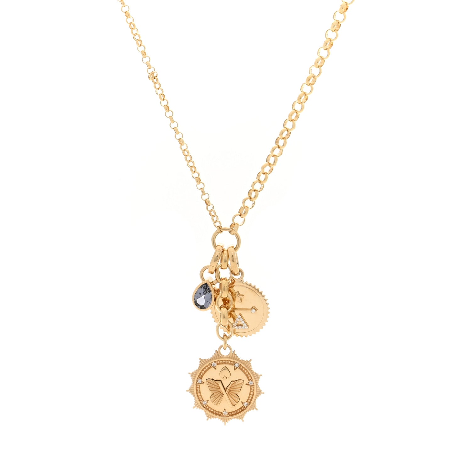 18K Yellow Gold Diamond Violet Spinel Dream Reverie Medallion Mixed Belcher Extended Necklace