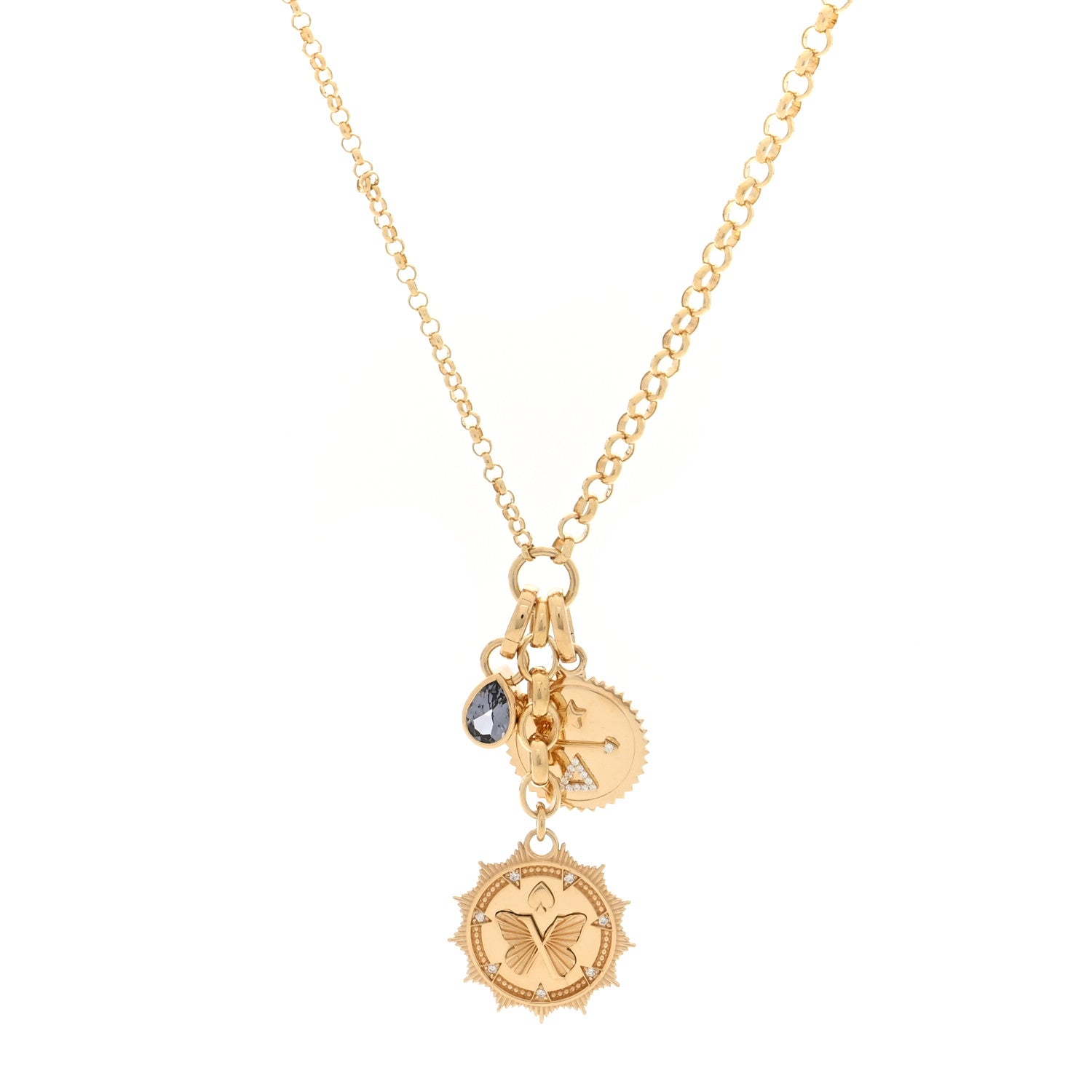 Foundrae 18K Yellow Gold Diamond Violet Spinel Dream Reverie Medallion Mixed Belcher Extended Necklace 1 of 5