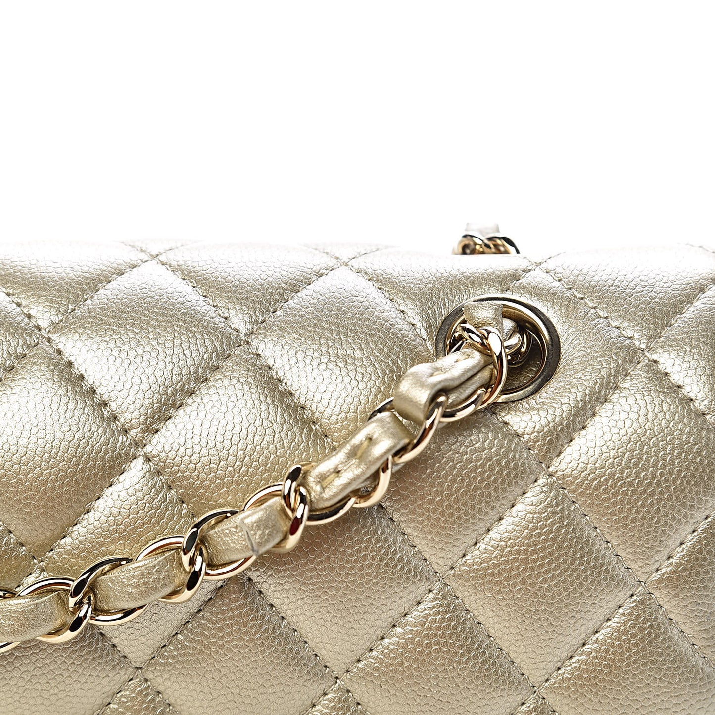 Metallic Caviar Quilted Medium Double Flap Gold