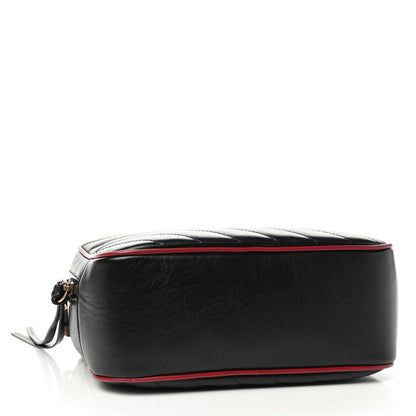 Gucci Vintage Effect Calfskin Matelasse Diagonal Small Torchon GG Marmont Bamboo Top Handle Shoulder Bag Black Romantic Cherry 4 of 9