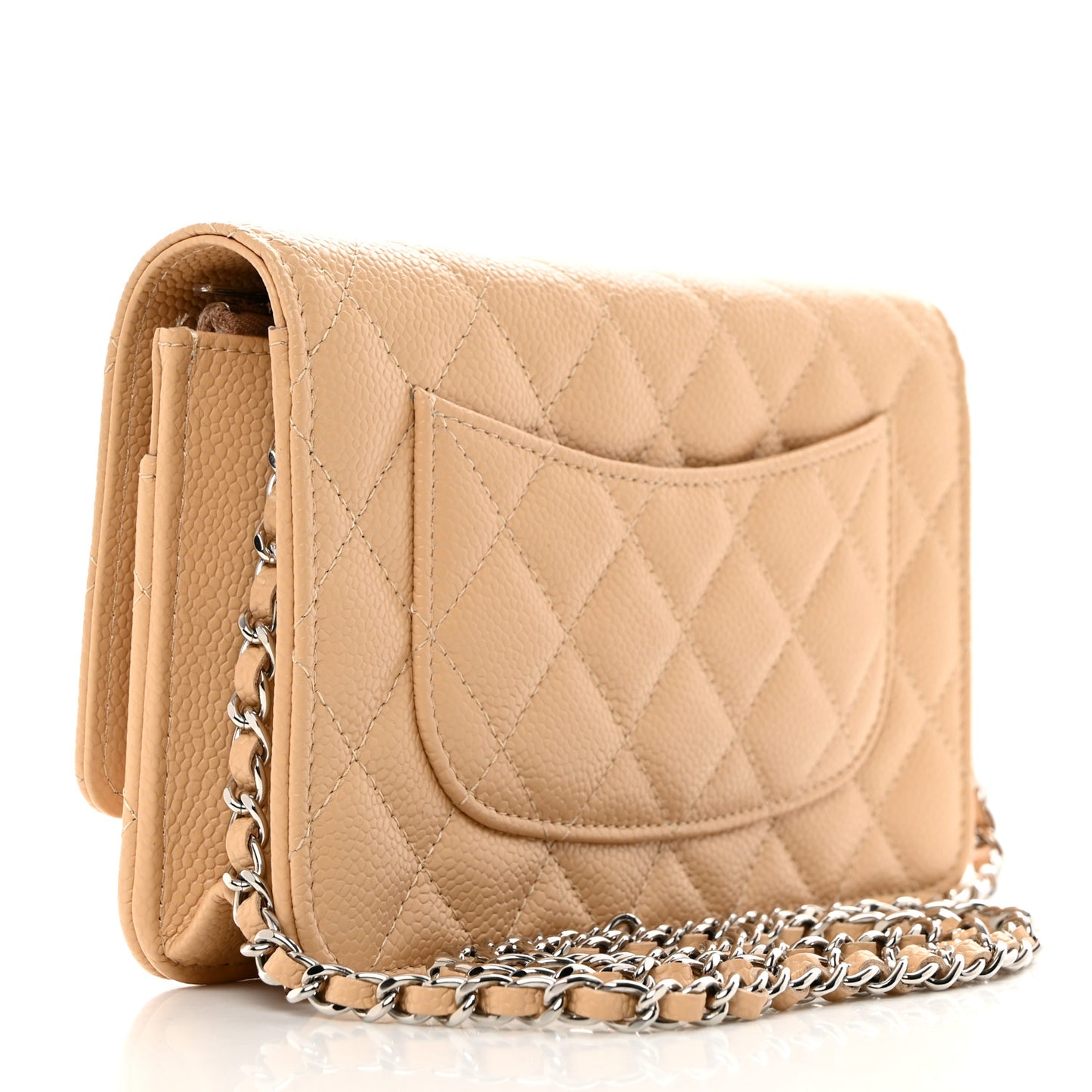 Caviar Quilted Wallet On Chain WOC Beige