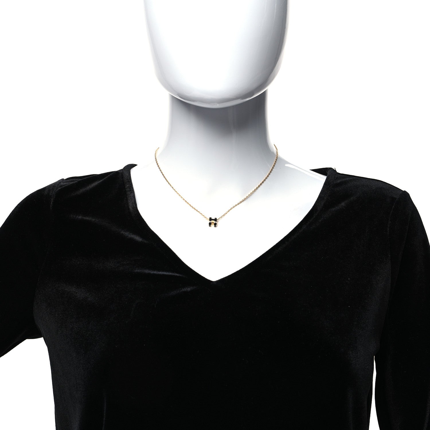 Hermes Lacquered Gold Mini Pop H Pendant Necklace Black 2 of 5