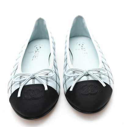 Chanel Lambskin Embroidered Grosgrain Quilted Cap Toe Ballerina Flats 38.5 Light Blue Black 3 of 10