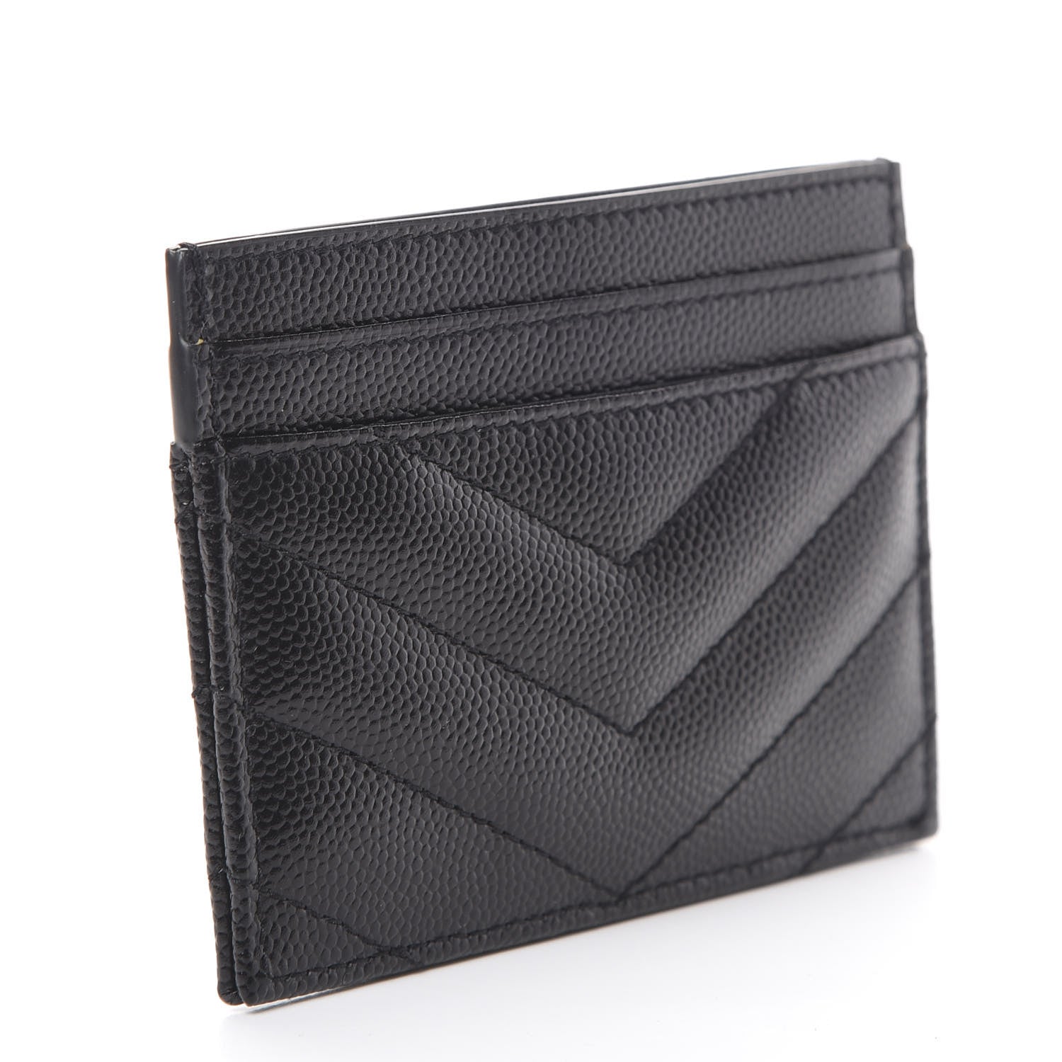 Saint Laurent Grain De Poudre Matelasse Chevron Monogram Credit Card Case Black 2 of 7