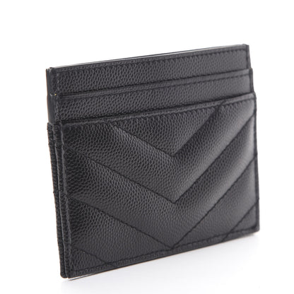 Saint Laurent Grain De Poudre Matelasse Chevron Monogram Credit Card Case Black 2 of 7